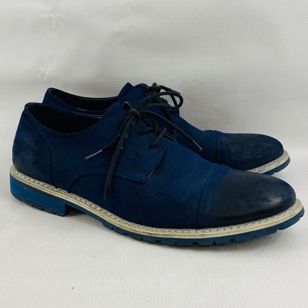 Mens 10M Kenneth Cole Unlisted Duel Time Oxford Shoes Blue Faux Leather Cap Toe